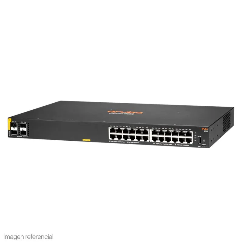 Switch HPE Aruba Networking CX 6100 24 Puertos Gigabit PoE 370 W + 4 SFP+ JL677A