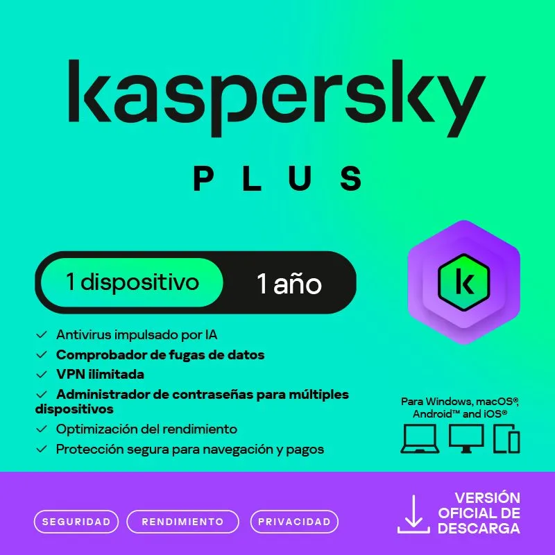 Antivirus Kaspersky Plus 1 Dispositivo 1 Año Licencia Digital