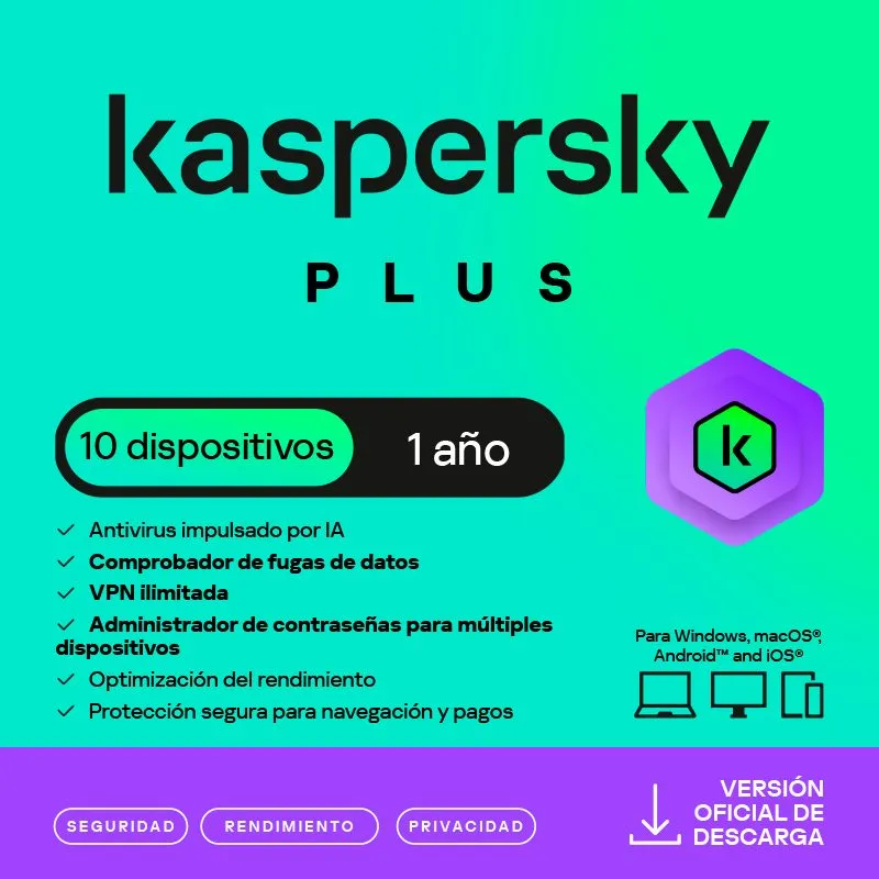 Antivirus Kaspersky Plus 10 Dispositivos 1 Año Licencia Digital