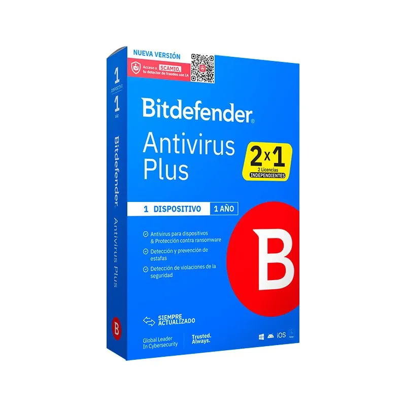Antivirus Bitdefender Antivirus Plus 2 Licencias de 1 Dispositivo 1 Año