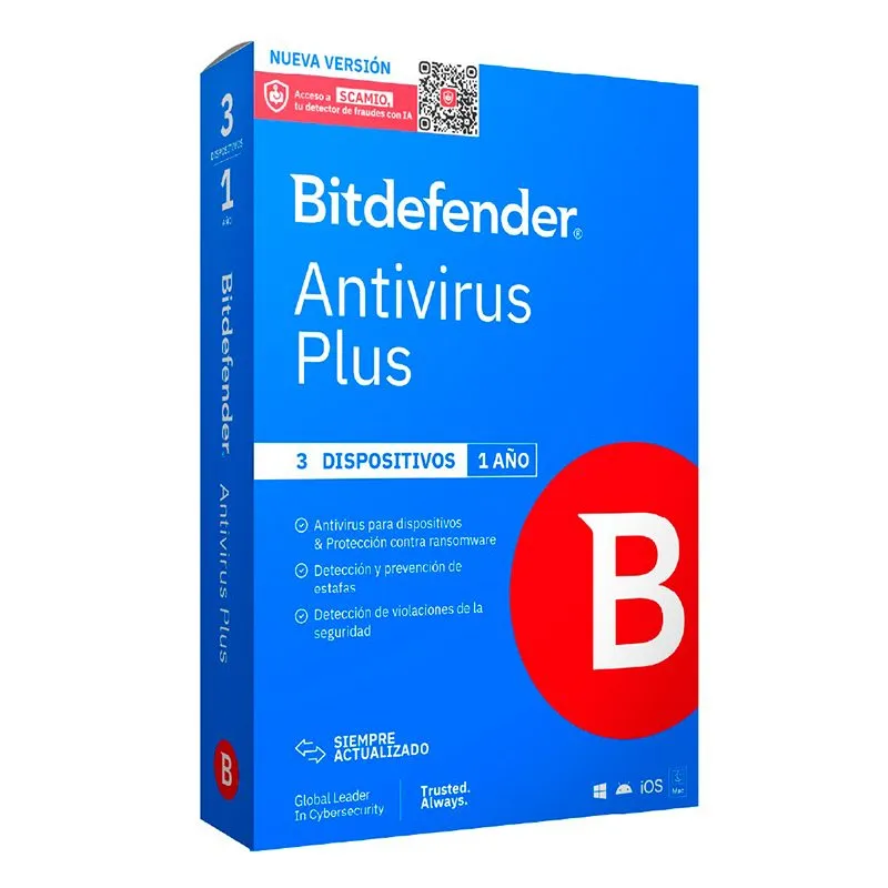 Antivirus Bitdefender Plus 3 Dispositivos 1 Año Licencia Digital