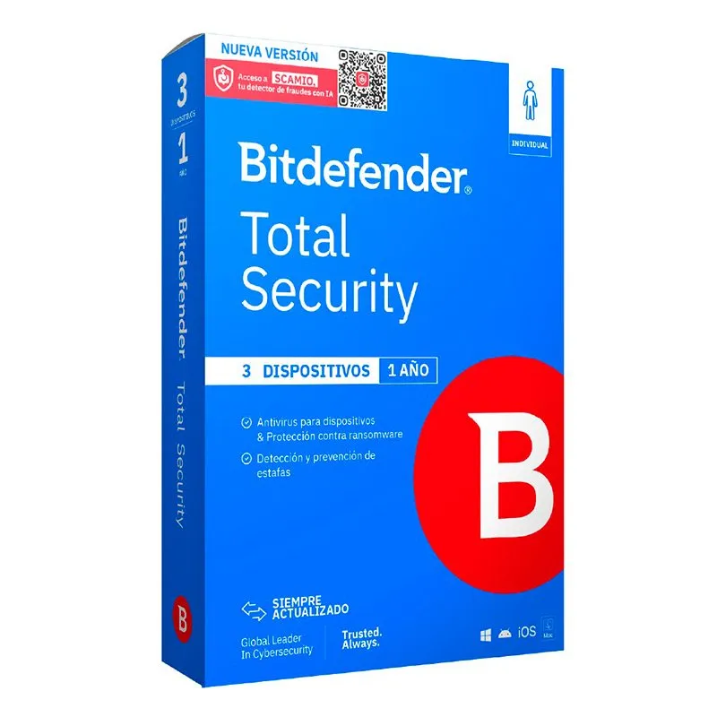 Antivirus Bitdefender Total Security 3 Dispositivos 1 Año Licencia Digital