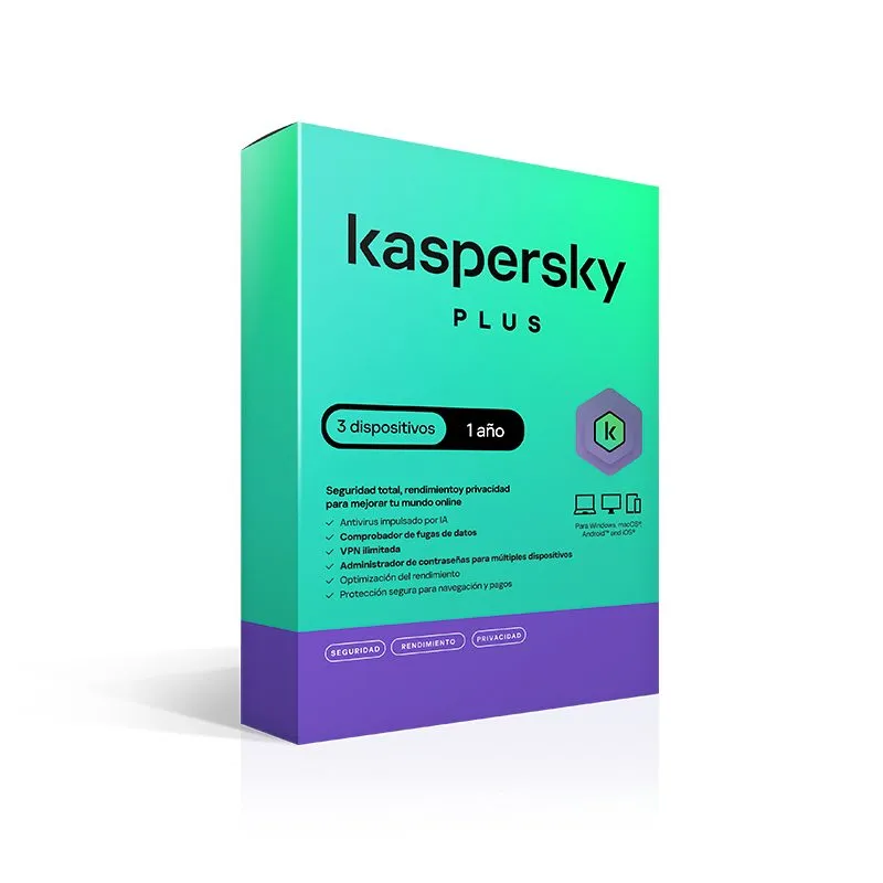 Antivirus Kaspersky Plus 3 Dispositivos 1 Año Licencia Digital