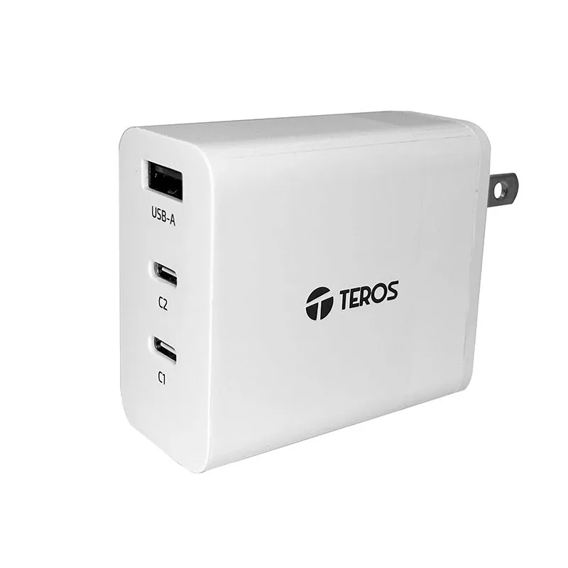 Cargador GaN Teros TE-70207W 65W con 2 USB-C y 1 USB-A Blanco