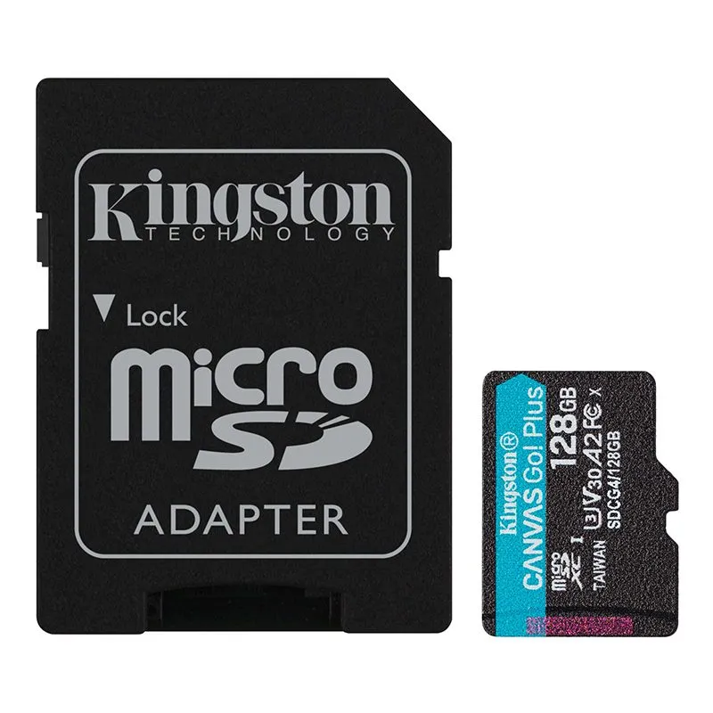Tarjeta microSD Kingston Canvas Go! Plus 128GB A2 V30 U3 con Adaptador