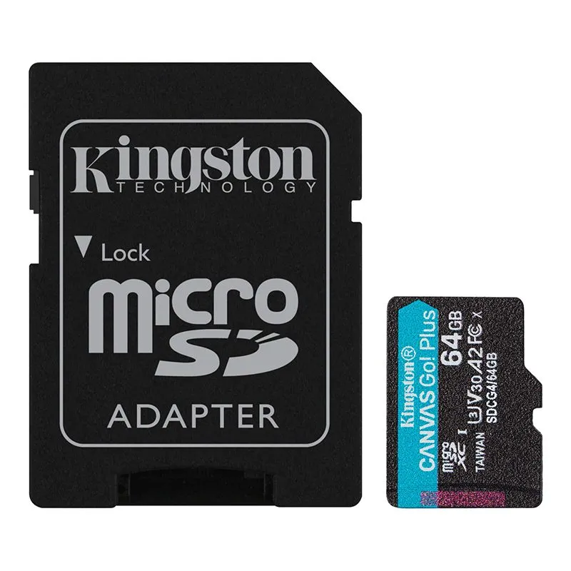 Tarjeta microSD Kingston Canvas Go! Plus 64GB A2 V30 U3 con Adaptador