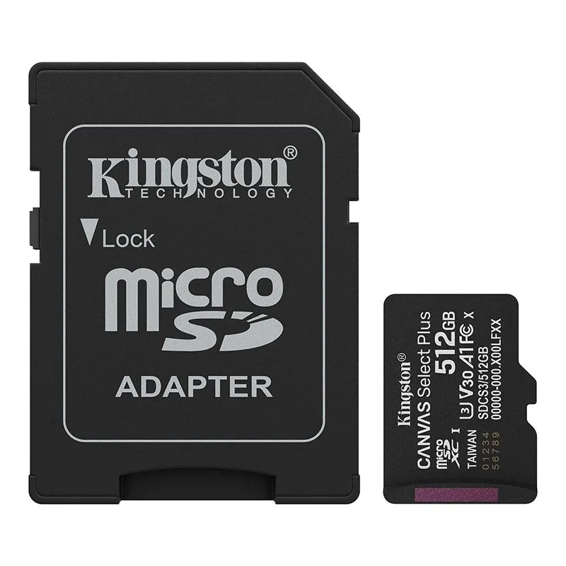 Tarjeta microSD Kingston Canvas Select Plus 512GB A1 V30 U3 UHS-I