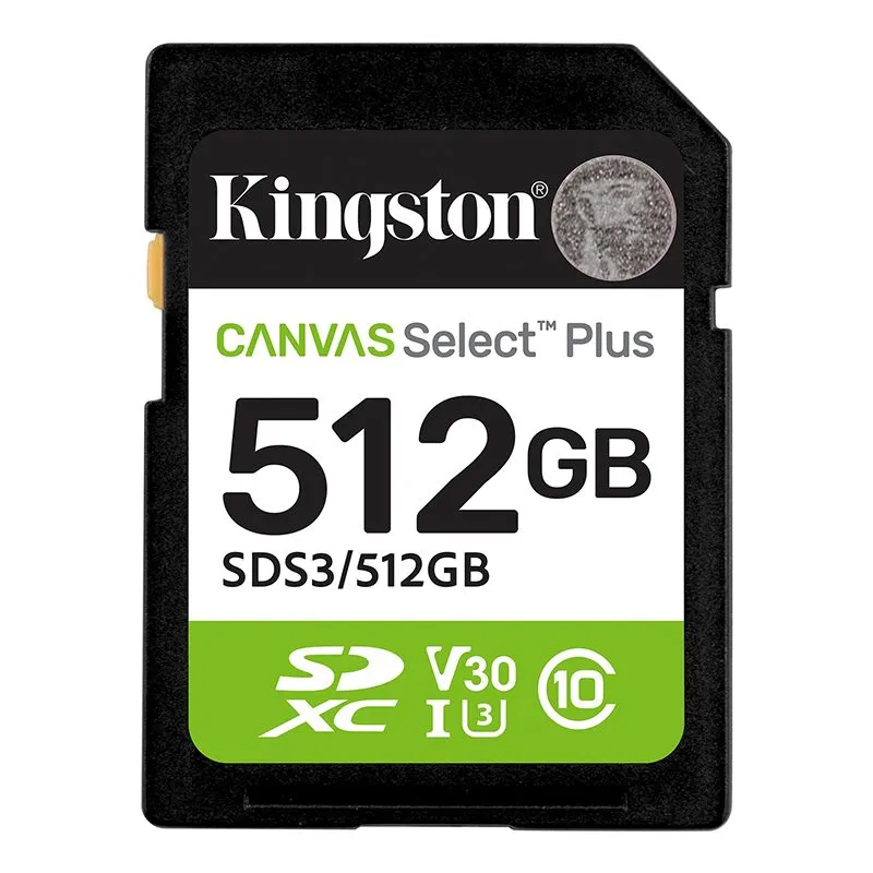 Tarjeta SD Kingston Canvas Select Plus 512GB V30 U3 UHS-I Clase 10