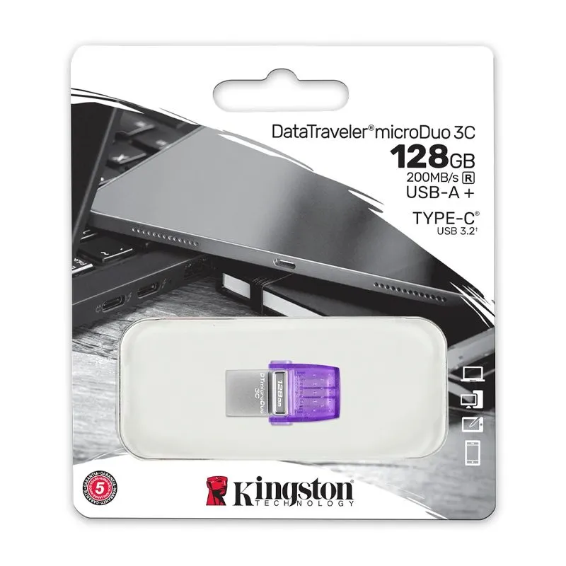 Memoria USB Kingston DataTraveler microDuo 3C 128GB USB 3.2 Gen 1 Tipo-C y Tipo-A