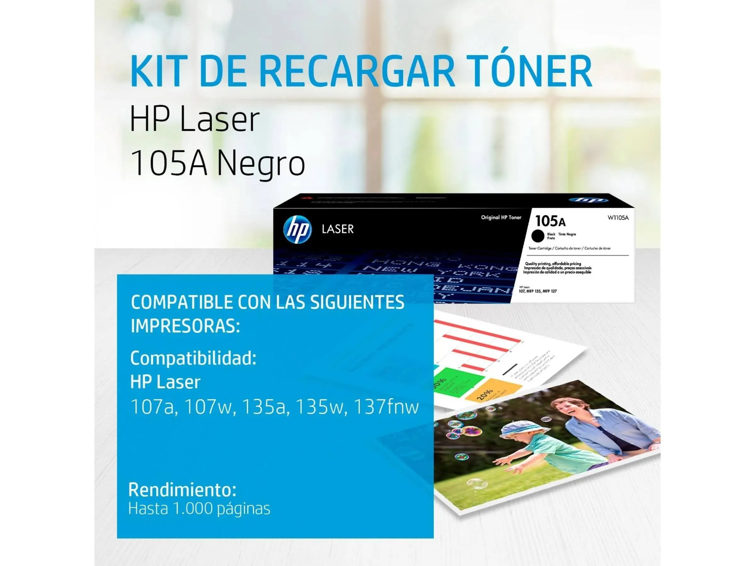 Tóner HP 105A W1105A Negro para Laser 107w y MFP 135 rendimiento 1000 páginas — foto 2