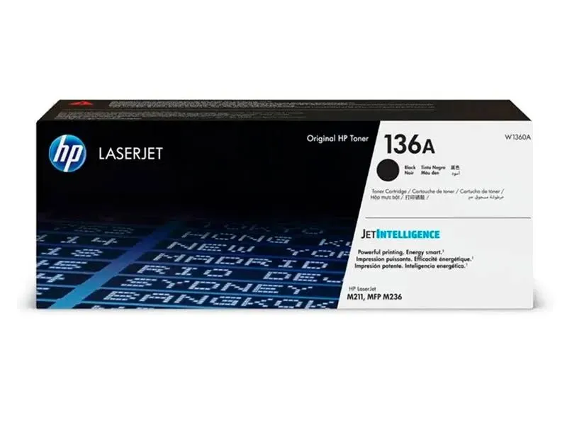 Tóner HP 136A W1360A Negro para LaserJet M211dw y MFP M236 rendimiento 1150 páginas