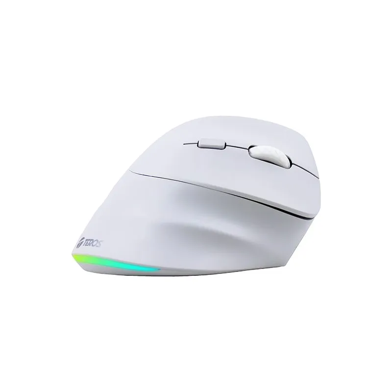 Mouse Vertical Teros TE-1236S Inalámbrico Dual Recargable RGB 2400 DPI Blanco