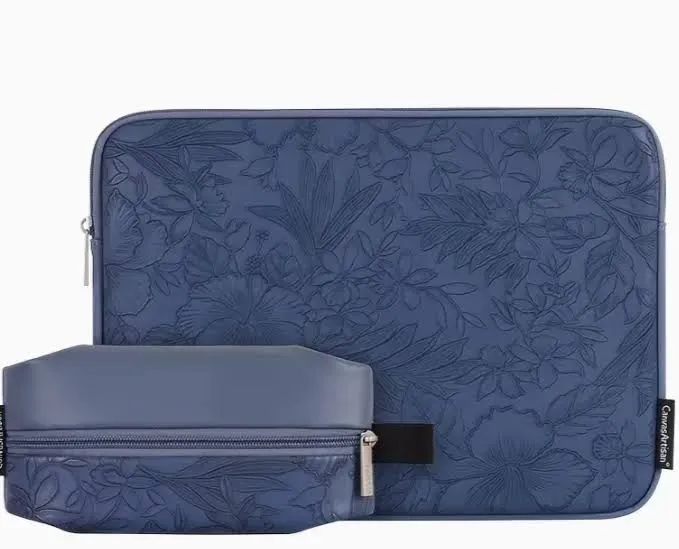 Kit Funda y Porta Accesorios Azul Texturizado Floral