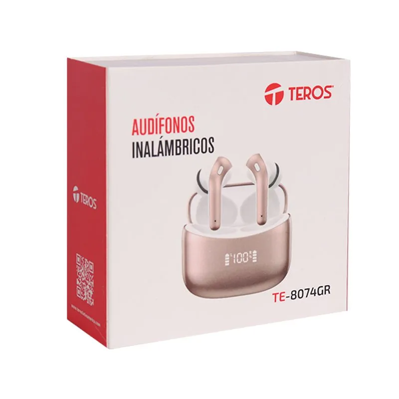 Audífonos Teros TE-8074GR TWS Bluetooth 5.3 IPX5 Rosa/Dorado — foto 6