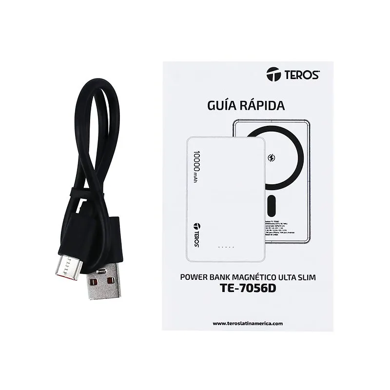 Power Bank Teros TE-7056D 10000mAh con Carga Inalámbrica 15W Ultra Slim — foto 4