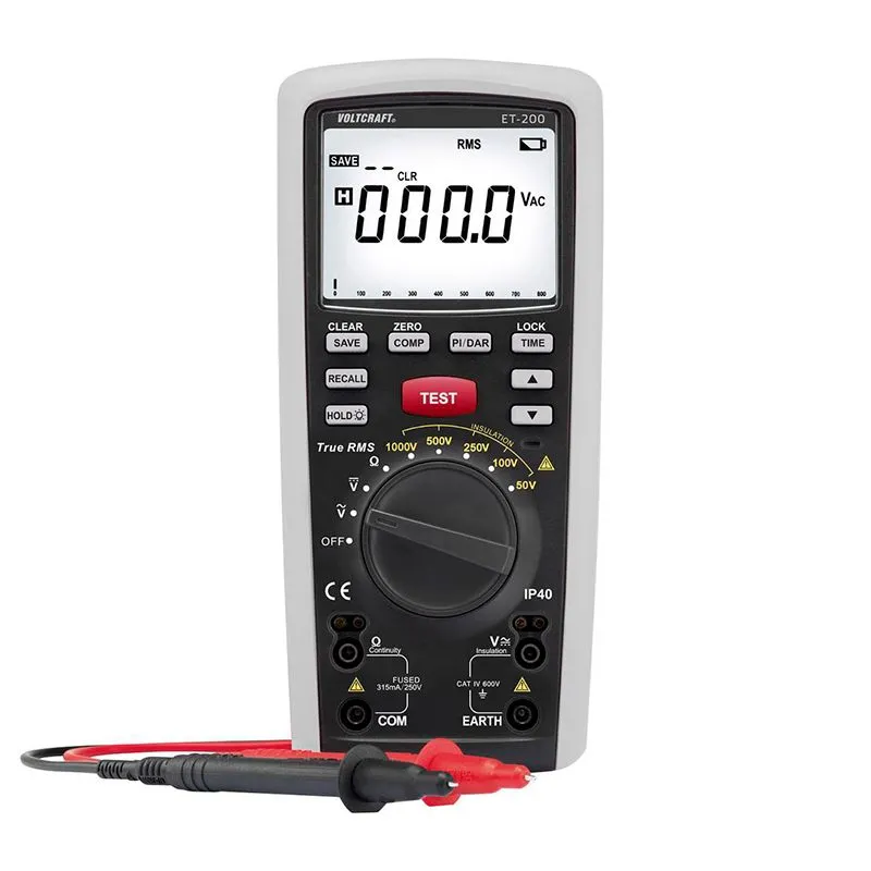 Tester de Aislamiento Digital Voltcraft ET-200 50 a 1000 V 20 GΩ CAT IV 600 V