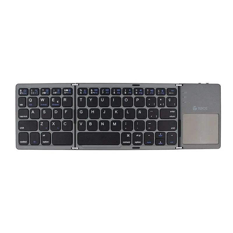 Teclado Inalámbrico Plegable Teros TE-4075S Bluetooth Recargable Gris