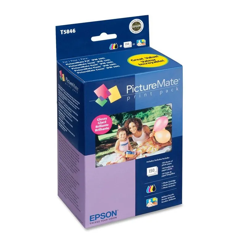 Print Pack Epson PictureMate T5846 Tinta y Papel para 150 Fotos 10x15cm