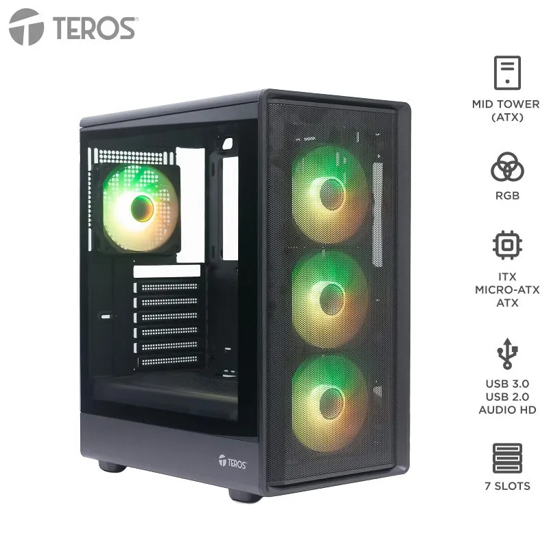 Case TEROS TE-1323G ATX Vidrio Templado 4 Ventiladores ARGB
