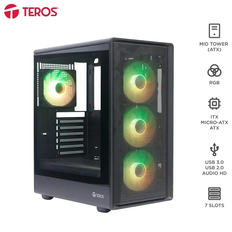 Case TEROS TE-1323G ATX Vidrio Templado 4 Ventiladores ARGB — foto 2