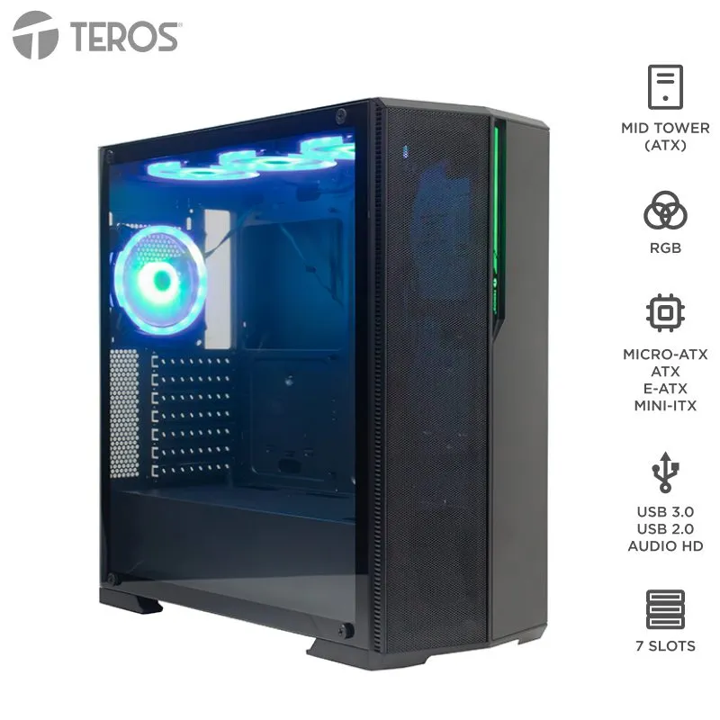 Case TEROS TE-1175N E-ATX Vidrio Templado 4 Ventiladores ARGB