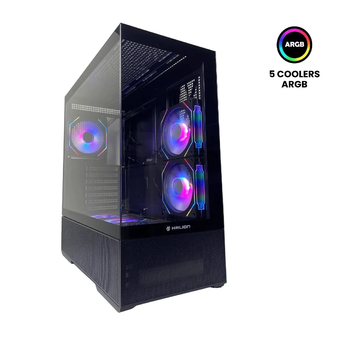 Case Halion Crystal 706B Micro-ATX Vidrio Templado 5 Ventiladores ARGB
