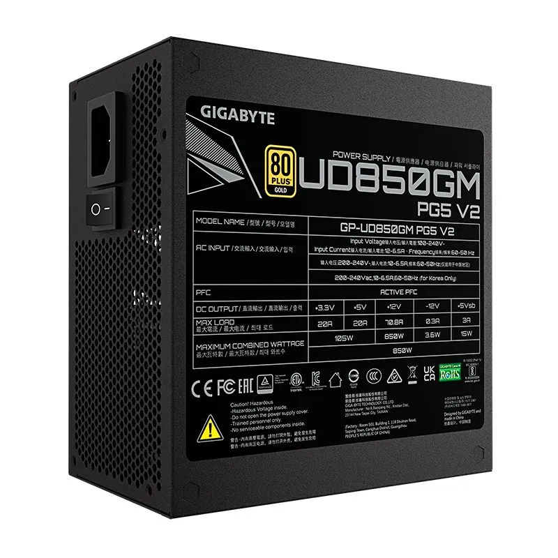 Fuente de Poder Gigabyte UD850GM PG5 V2 850W 80 Plus Gold Modular ATX 3.1 — foto 6