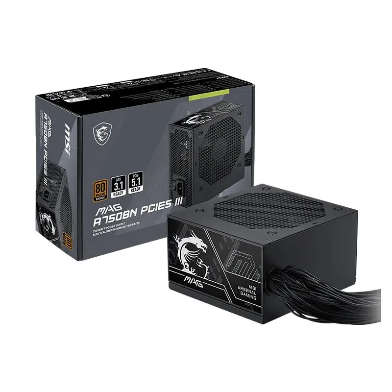 Fuente de Poder MSI MAG A750BN PCIE5 III 750W 80 Plus Bronze ATX