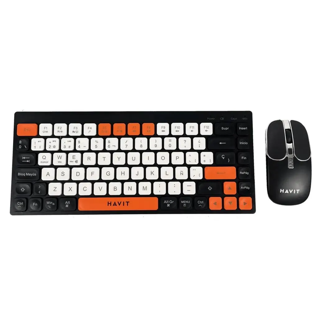 Combo Teclado y Mouse Havit KB831WB Inalámbrico Bluetooth Negro y Naranja